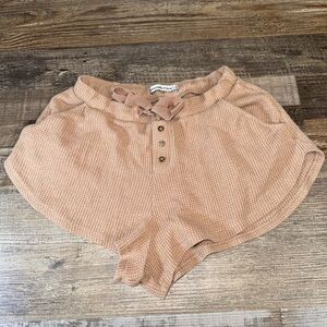 Abercrombie & Fitch Waffle Knit Lounge Shorts XS Sandy Brown Elastic Waist Cozy